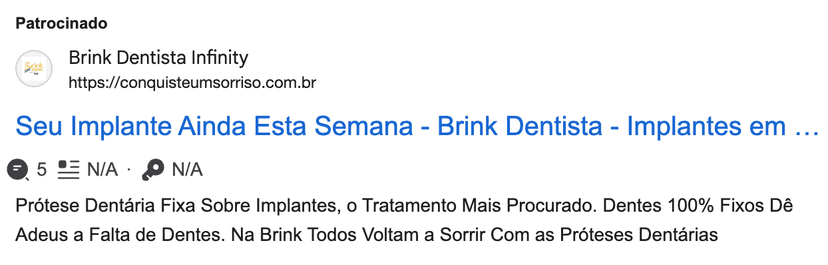 Exemplo de anúncio no Google - Dentista