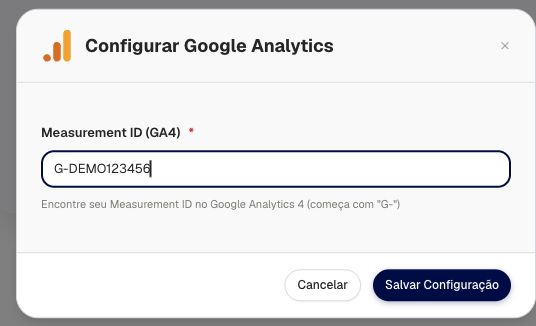 Formulário real do Google Analytics 4 com Measurement ID fictício G-DEMO123456