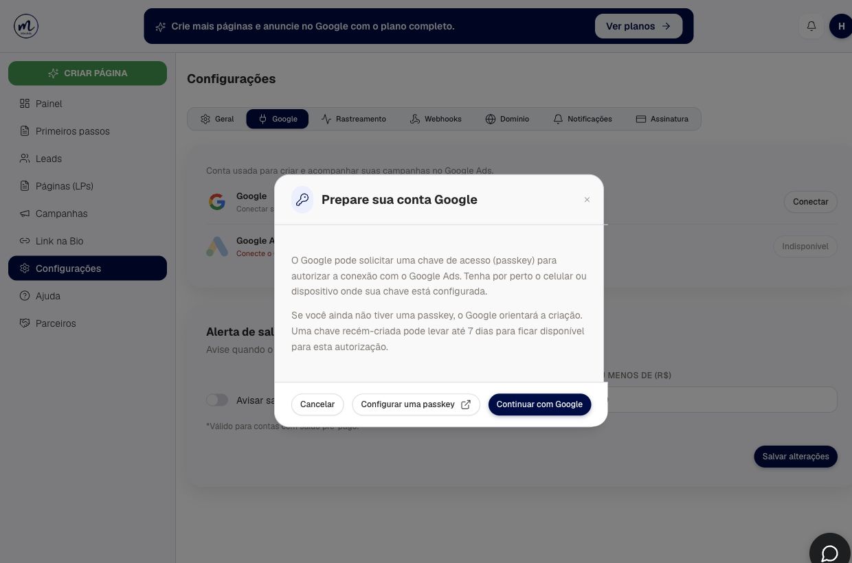 Resultado de leia o aviso antes de conectar o google na conta de demonstração