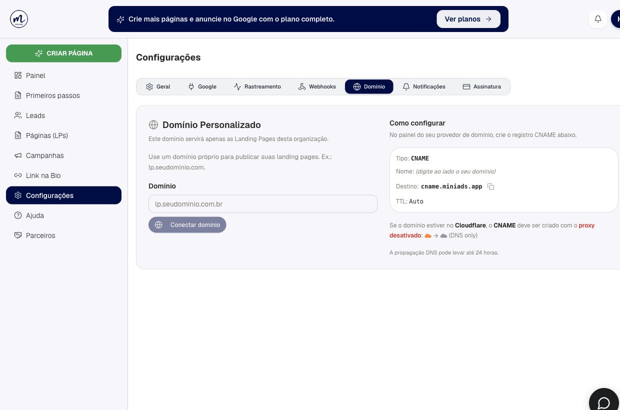 Resultado de consulte os dados para criar o cname na conta de demonstração