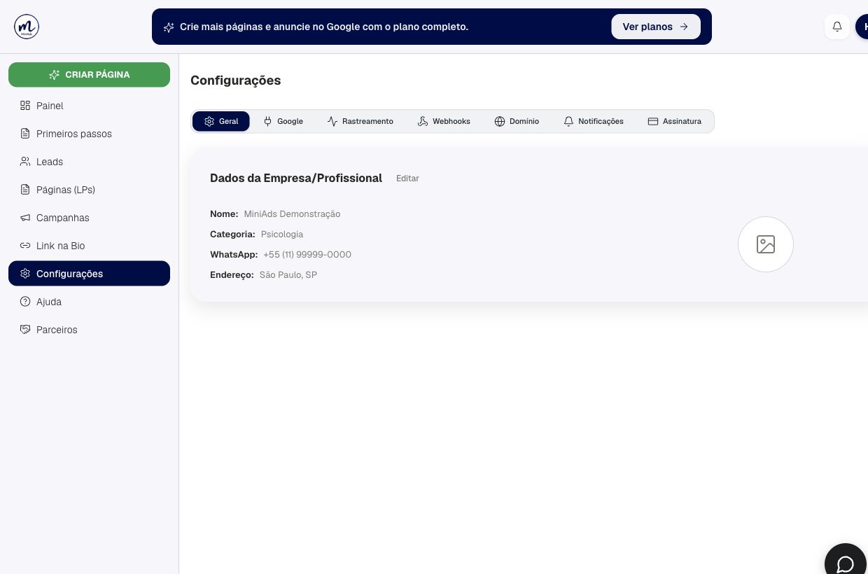 Resultado de encontre os dados do seu negócio na conta de demonstração