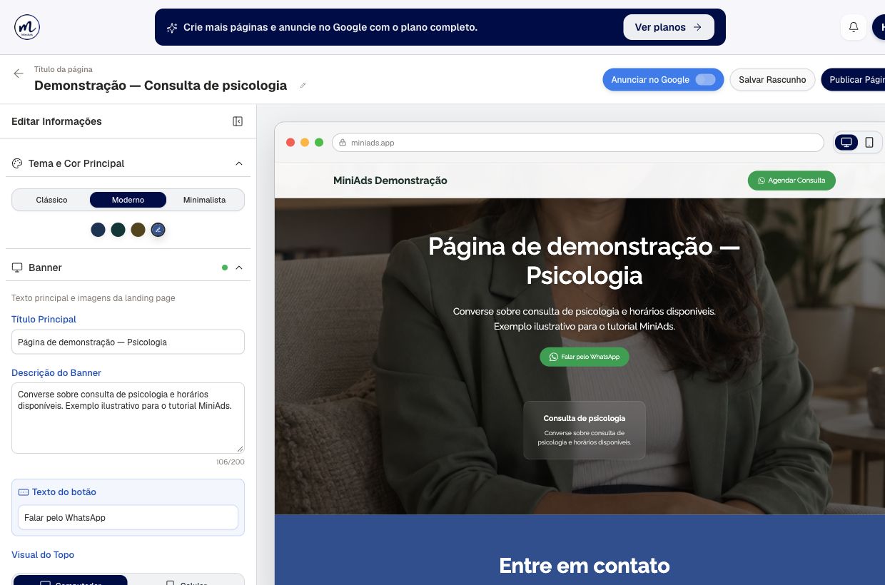 Resultado de abra as opções de tema e cor na conta de demonstração