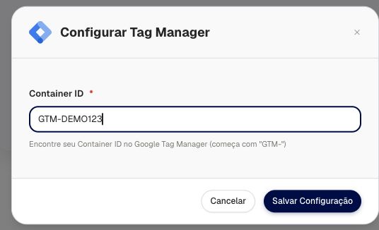 Formulário real do Tag Manager com Container ID fictício GTM-DEMO123