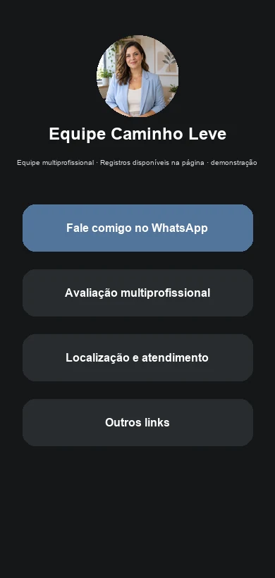 Link na Bio fictício contextualizado para clínicas e equipes de acompanhamento de peso