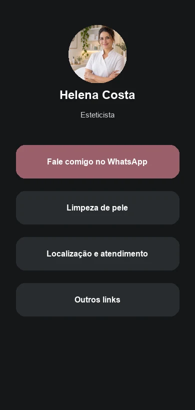 Link na Bio fictício contextualizado para esteticistas e clínicas de estética
