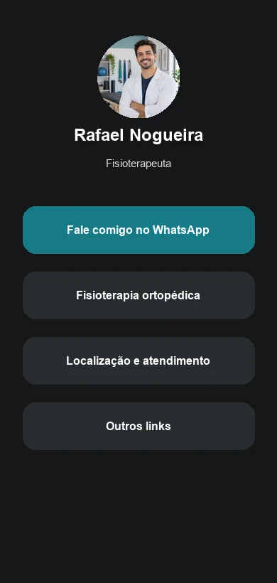 Link na Bio fictício contextualizado para fisioterapeutas e clínicas de fisioterapia