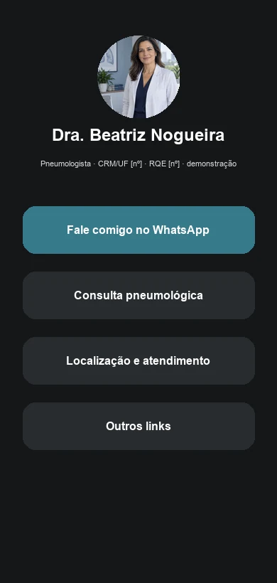 Link na Bio fictício contextualizado para pneumologistas e clínicas respiratórias