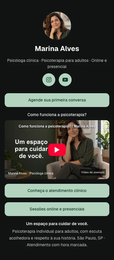 Link na Bio fictício de Marina Alves
